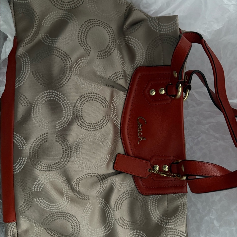 Coach Red and Tan Women's Tote Bag